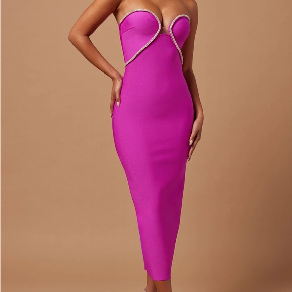 Fashion Nova Dresses & Skirts - NEW Fashion Nova Nicole Embellished Midi Dress - Magenta